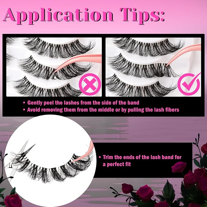 Veleasha Lashes Russian Strip Lashes Eyelashes with Clear Band Looks Like Eyelash Extensions D Curl Lash Strips 10 Pairs Pack (DT01)