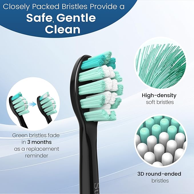 Replacement Toothbrush Heads Compatible with Philips Sonicare and More Click-on Handles 8 Pack Black