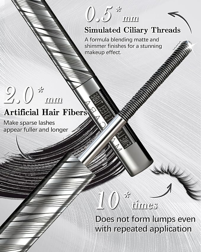 2 PCS Iron Wand Mascara, 3D Curling Eye Lashes, Black Brown Waterproof Mascara Volume and Length, Long Lasting Smudge-Proof, Metal Wand, Volumizing, Lengthening, No Flaking Tint, Women's Day Makeup
