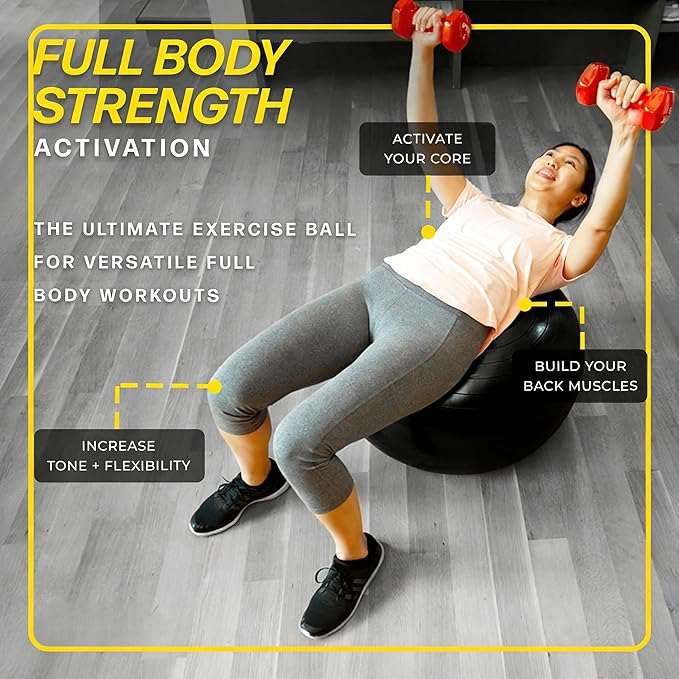 Exercise Ball - Yoga Ball Anti-Burst and Slip Resistant, for Fitness, Pregnancy, Stability, Balance, Core Workout - Training Ball w/Quick Pump - Office, Home, Gym