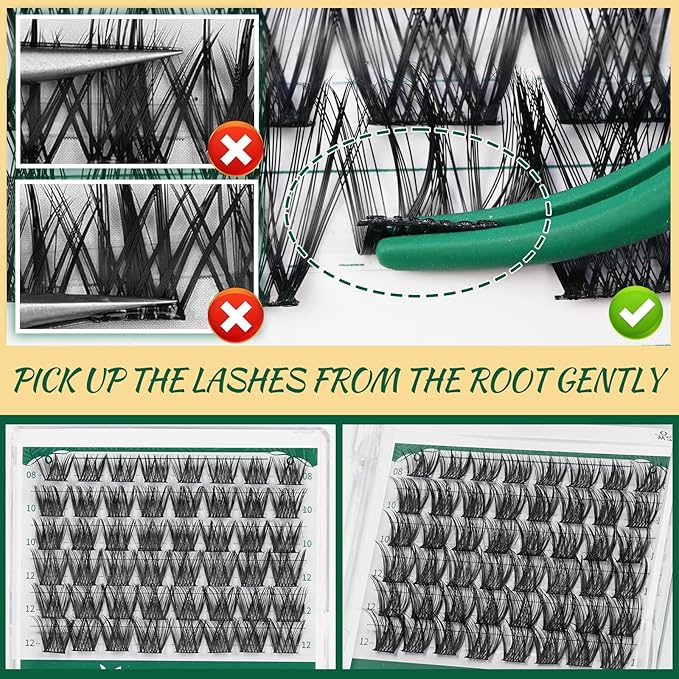 KEYYOU Lash Clusters, 96 Pcs DIY Lash Extensions, D Curl 16mm, Black, Realistic, Non-Irritating, Easy DIY at Home