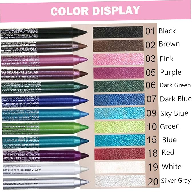 Colored Eyeliner, 12pcs Waterproof Gel Eyeliner Pencil Set with Metallic & Shimmer Finishes, Smudge-Proof & Long-Lasting Eye Liners