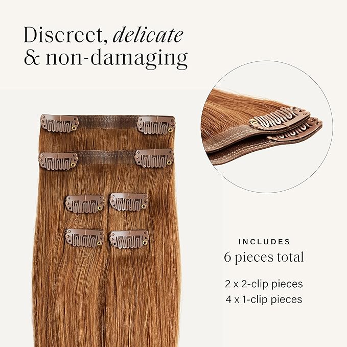 Luxy 100% Remy Human Hair Extensions for Thin Hair Thinning Hair Fill-Ins – 6 Seamless Wefts Multi-Dimensional Color Blend - Natural-Looking Volume & Coverage 80 grams 16" Natural Red Thinning