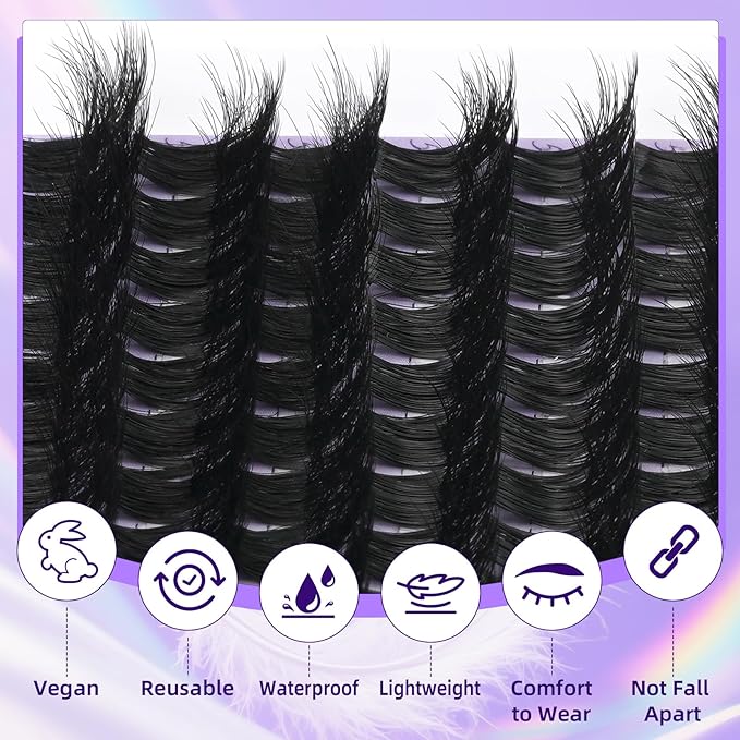 B&Q Lash Clusters Fluffy Wispy Voluminous - 132 PCS Feath5D 06 Layered Individual Cluster Lashes, Feathered Lightweight Eyelash Extensions in 8-18mm, Waterproof False Lashes