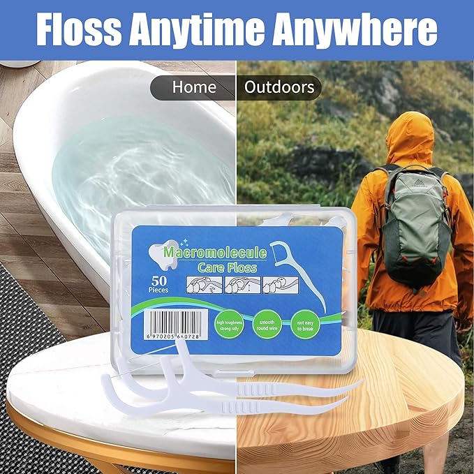 Aussumy 400 Count Dental Floss Picks – Built-in Toothpicks for Deep Cleaning, Comfortable Handle to Remove Plaque & Protect Gums – Family Pack with 50 Picks per Portable Case for Adults & Kids