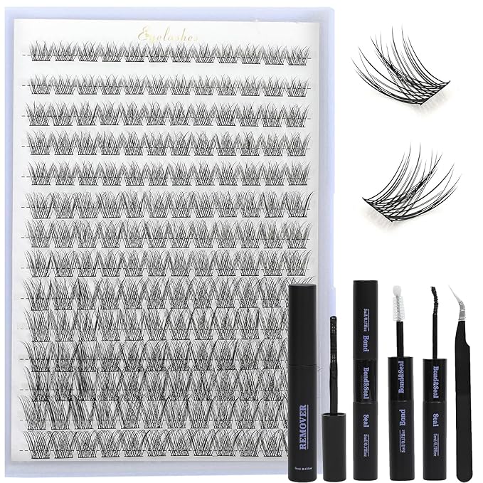Fairy Lash Clusters Kit with Spike, Eyelash Clusters Individual D Curl Fluffy Wispy False Eyelashes Extensions Thin Band with Bond Seal Tweezers Remover DlY Manga Lashes Extension Kit (SMY08-KIT)