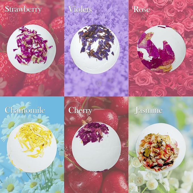 Aromatherapy Bath Bombs with Real Dried Flower Petals - 12 Pack Handmade SPA Gift Set for Women, Moisturizing Natural Essential Oil Fizzies for Stress Relief & Relaxation Home SPA