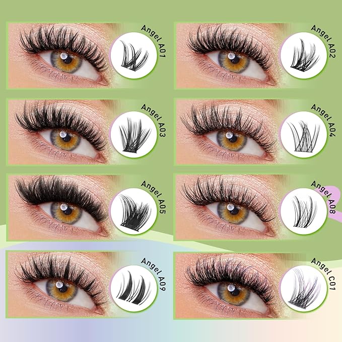 KEYYOU LASH clusters 144Pcs D Curl Angel Eyelash Extension Thick Wispy Natural Band Lash with Waterproof DIY Lash Extension at Home（Angel A08-D-8-18MIX）
