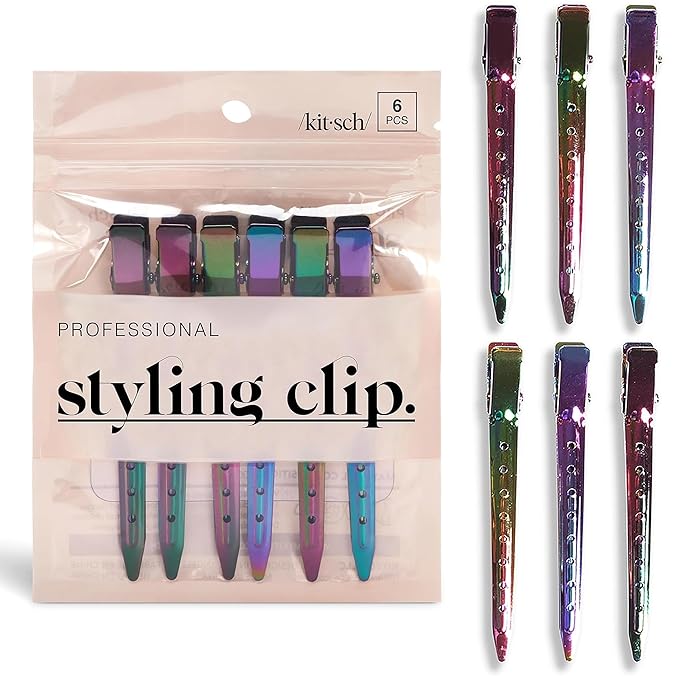 Kitsch Professional Alligator Clips for Hair Styling – 3.5" Aluminum Hair Sectioning Clips for Salon & Makeup Application | Lightweight for Stylists | Ideal Gifts for Women – Iridescent, 6 Pcs