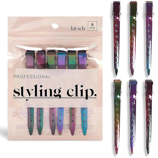 Kitsch Professional Alligator Clips for Hair Styling – 3.5" Aluminum Hair Sectioning Clips for Salon & Makeup Application | Lightweight for Stylists | Ideal Gifts for Women – Iridescent, 6 Pcs