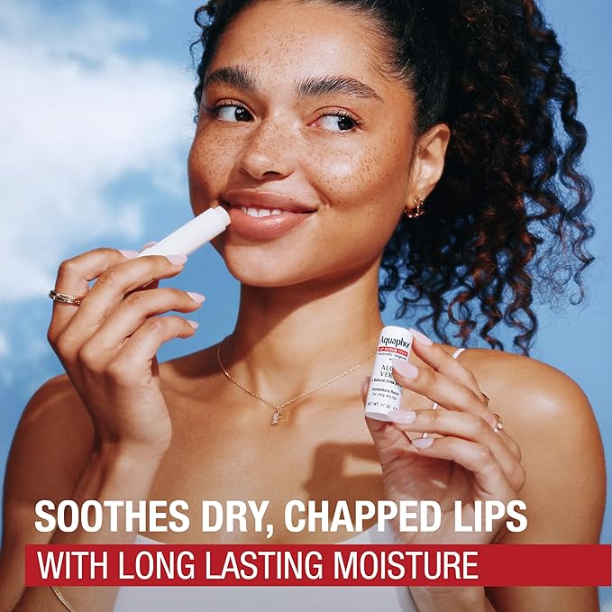 Aquaphor Naturally Inspired Lip Repair Stick with Aloe Vera and Natural Shea Butter, Hydrating Lip Balm Stick Immediately Relieves Dryness and Soothes Chapped Lips, 0.17 Oz Stick, Pack of 3