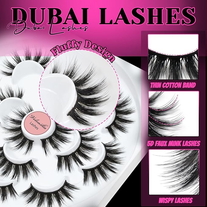 Veleasha Lashes 5D Faux Mink Lashes Fluffy False Eyelashes Handmade Eye Lashes Wispy Lightweight Fake Lashes Luxurious Volume Fake Eyelashes 7 Pairs Pack (Dubai)