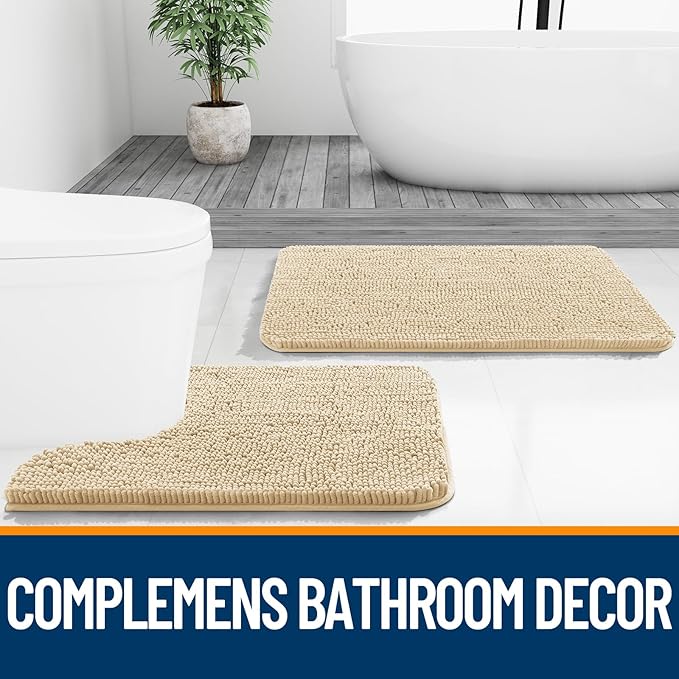 OLANLY Bathroom Rugs 34x21, Extra Soft Absorbent Chenille Bath Rugs, Rubber Backing Quick Dry, Machine Washable Bath Mats for Bathroom Floor, Tub and Shower, Home Decor Accessories, Beige