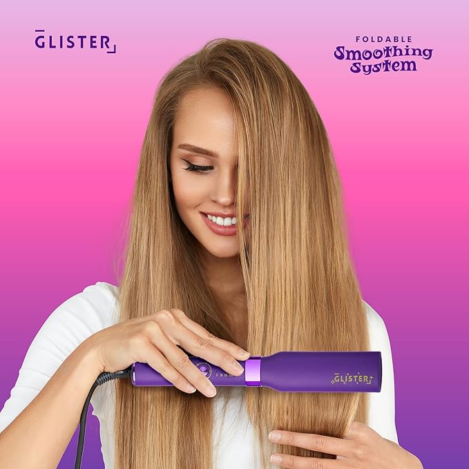 Glister Folding Hair Straightener Brush, Hair Brush for Hair Straightening, Volumizer, Fringe Curler, Hair Styling Comb with Adjustable Temperature- Violet Crush (Purple)