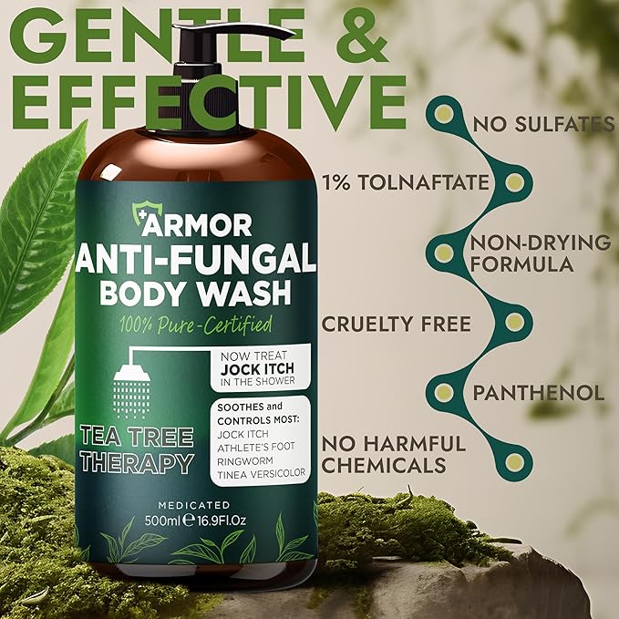 Terramed Just Think Comfort Antifungal Body Wash with Tea Tree Oil | Antifungal Soap Treats Ringworm, Back Acne, Eczema & Jock Itch | Antifungal Body Soap For Men And Women (16.9 oz)
