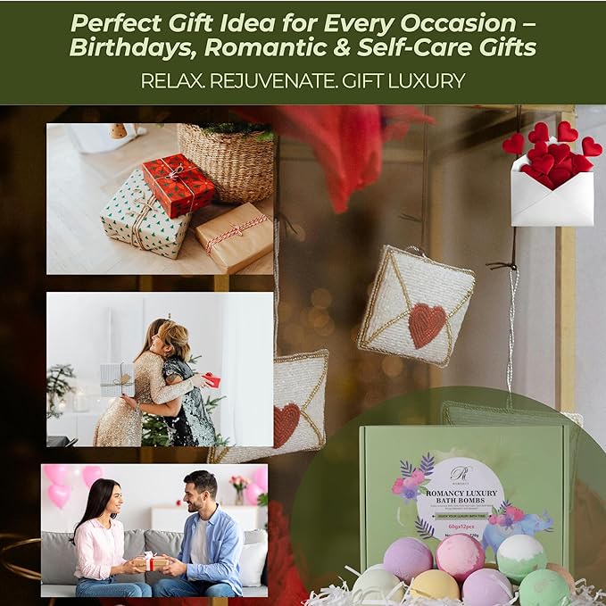 Bath Bombs Gift Set, 12 Pack Aromatherapy Bath Bombs for Women & Men Relaxation – Spa Bath Fizzies with Lavender & Eucalyptus, Self Care Gifts