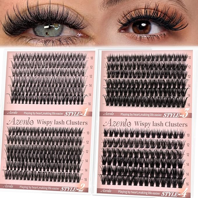 Wispy Lash Clusters 30D+40D+60D+80D- 4 Styles 10-16mm DIY Eyelash Extensions, Natural Look Lightweight, Beginner Friendly Reusable 456pcs Individual Lashes for Everyday & Party Use