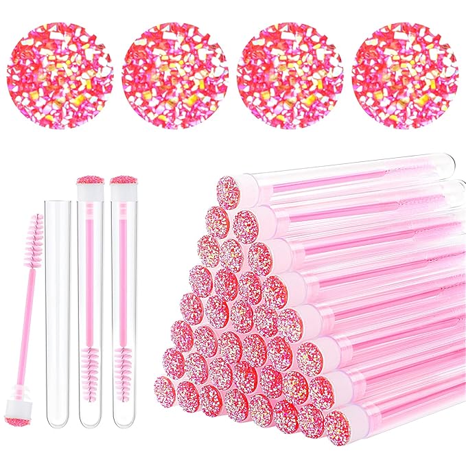 Dming 20pcs Eyelash brush Lash Wand Makeup tool Eyelash Extension supplies Cleaning brush Diamond Mascara star d pink