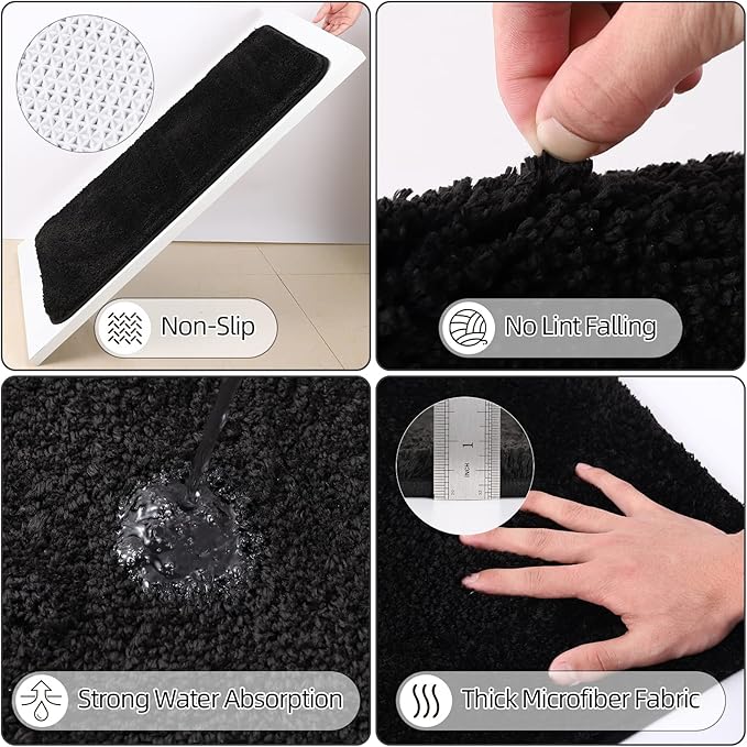 XLHOMO Bathroom Sets with Shower Curtain and Rugs,Black Bathroom Set with Bathroom Trash Can,Soap Dispenser,Toilet Brush,Toothbrush Set,Qtip Holders for Housewarming