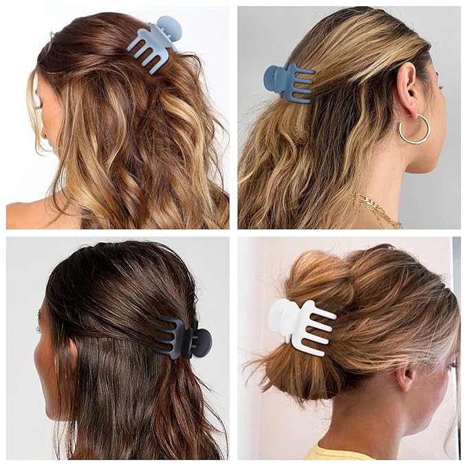 Medium Hair Clips Combination 2 Styles Small Claw Clips for Thin Hair 8 Pcs Matte Non-slip Rectangle Jaw Clips Square Hair Accessories for Women and Girls (Blue)