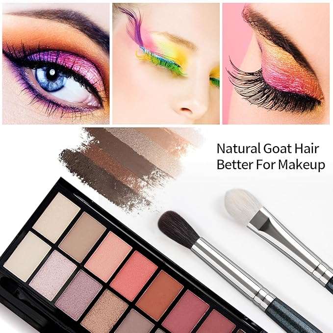 EVRCHGIEA Natural Goat Hair Eye Makeup Brush Set, 6 Pcs Professional Blending Eyeshadow Makeup Brushes for Concealer Eyebrows Eyeliner, Soft Hairs & Wood Handle… (blue 6pcs)
