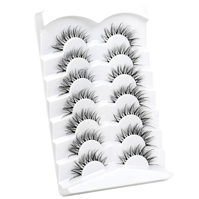 Pooplunch False Eyelashes Cat-Eye Look Wispy Lashes Fairy Fluttery Volume Natural 8D Crossed Fake Eyelashes Faux Mink Lashes Strips 7 Pairs