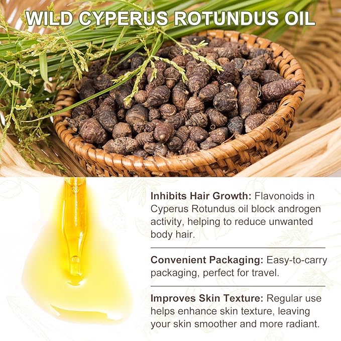 Cyperus Rotundus Oil,Cyprus Oil for Hair Removal,Natural for Reducing Body Hair Growth,Reduces Unwanted Hair Growth,Natural Cyperus Rotundus Oil for Hair Removal,Suitable for All Skin Types