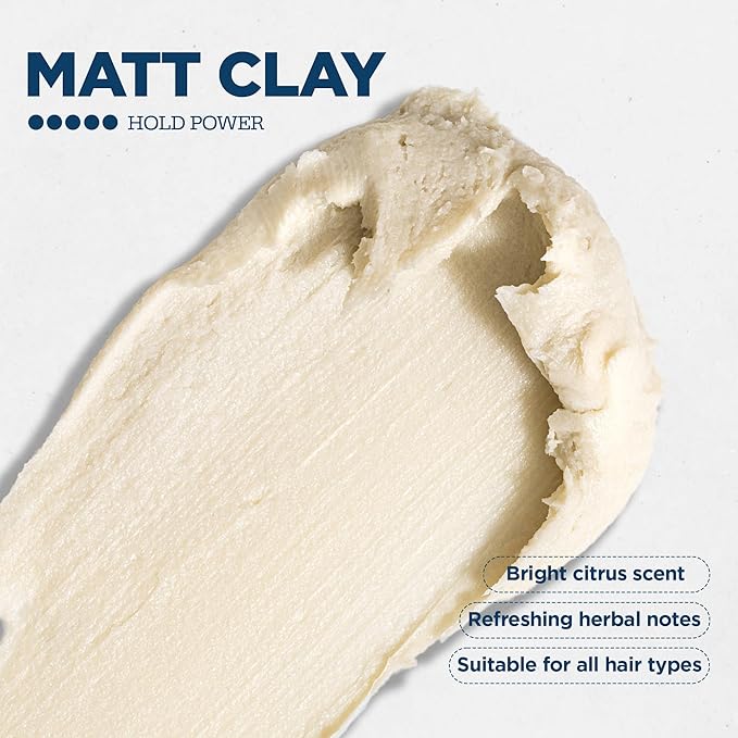 Ruffians Matte Hair Clay (1.7 Oz Fl / 50 ML) Strong Hold, Matte Finish, for All Hair Types, Thicker Looking Hair, Haircare, Men’s Hair Gel