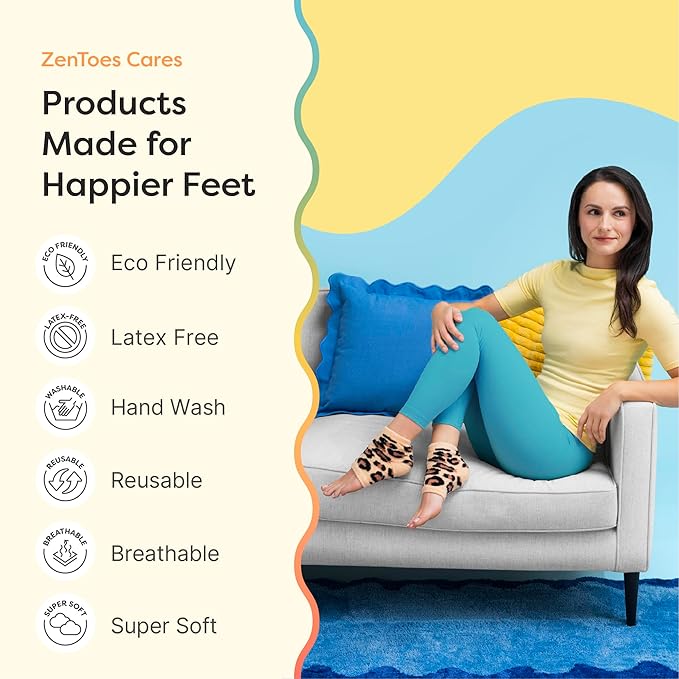ZenToes Moisturizing Socks for Cracked Heel Treatment, Vitamin E, Olive Oil and Jojoba Oil Infused Heel Socks, Galentines Day Gifts, Self Care Gifts for Women (Cheetah, Regular)