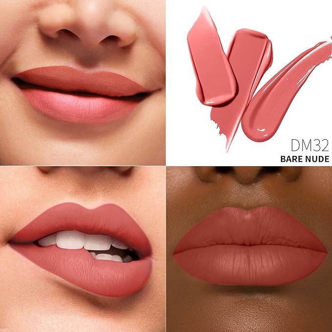 Depuplum Nude Red Lipstick Matte for Women SuperStay Long Lasting Lipstick Smudgeproof Transferproof Pink Liquid Lipsticks Cruelty Free Lip Makeup,DM32 BareNude