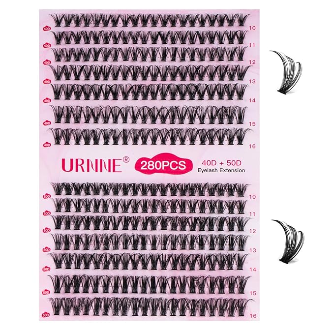 Lash Extension Kit 280PCS Eyelash Extension Kit 10-16mm Lash Clusters 40D+50D Lash Clusters Kit with Bond, Seal, Remover and Tweezers