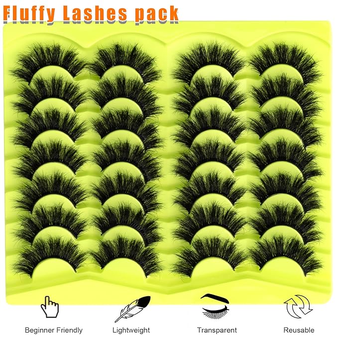 False Eyelashes Fluffy Mink Lashes 18mm Stirps Lash Volume False Eyelashes 14 Pairs 8D Eye Lashes D Curl Dramatic Soft Eyelash Big Long Lash Pack That Look Like Extensions