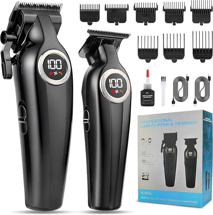 Karrte Professional Hair Clippers for Men，Barber Clippers and Trimmers Set，Electric Cordless Beards Trimmer with LED Display，Barber Kit and Grooming Set, Christmas Gift for Men