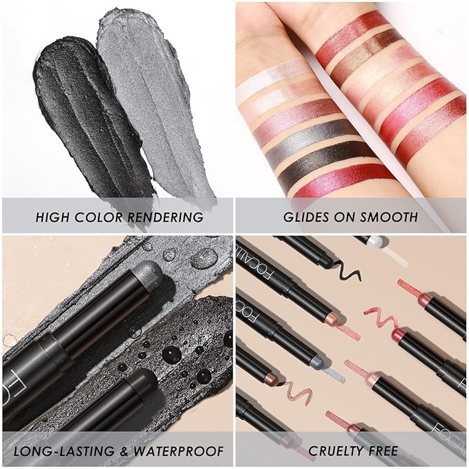 FOCALLURE 2 Pcs Cream Eyeshadow Stick,Brightener Eyeshadow Pencil Crayon,Highlighter Eye Shadow Stick Sets with Crease-proof Formula,Long Lasting Waterproof Eye Shadow Make Up,Smoky-night