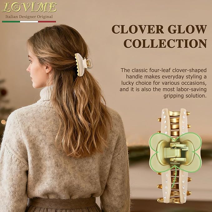 Premium Claw Clips for Women, 3 Inch Medium Hair Clips for Thick Thin Hair, Gold Hair Accessories, Strong Hold Non-Slip French Hair Clip for Teen Girls, Valentine's Day Gift for Her, Beige