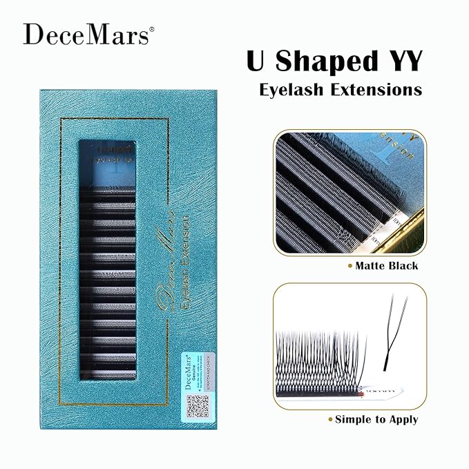 DeceMars 1400 Pcs 2D UU Eyelash Extension 0.05mm L+ Curl 14mm Premade Fan Lashes 12 Rows YY Lashes Extensions Easy Fan U Shaped Natural Wispy Volume Eyelashes Matte Black 12 Rows (UU-0.05-L+-14mm)