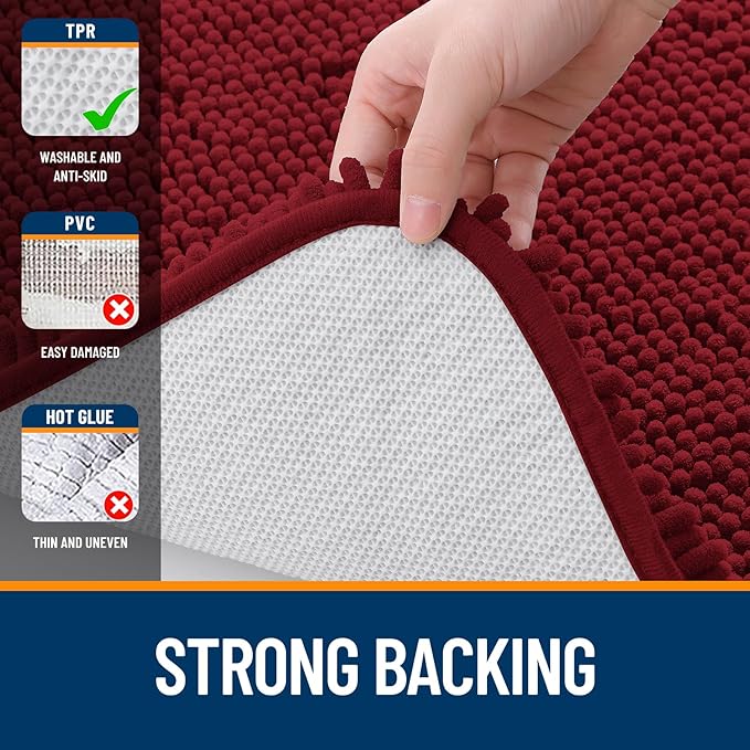 OLANLY Bathroom Rugs 44x24, Extra Soft Absorbent Chenille Bath Rugs, Rubber Backing Quick Dry, Machine Washable Bath Mats for Bathroom Floor, Tub and Shower, Home Decor Accessories, Red