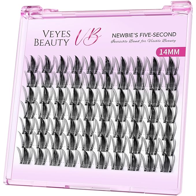 VEYESBEAUTY Lash Clusters Eyelash Extensions Thin & Invisible Band DIY Individual False Eyelashes Newbie's Five-Second Series Wispy Lash Tray for Self-application, Manga Lashes14mm Length