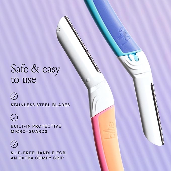 Billie - Dermaplane Starter Kit - Reusable Handle + 3 Refill Blades - Remove Facial Hair + Perfectly Shape Brows - Dermatologist-Approved - WaterPark