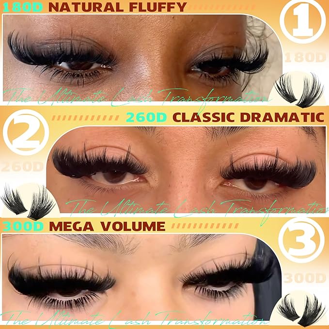 180D+260D+300D Lash Clusters with Spikes 14-22MM Thick Eyelash Clusters Mink Cluster Eyelash Extensions Volume Individual Lash Extension D-Curly Clusters Lashes Dramatic by TNFVLONEINS
