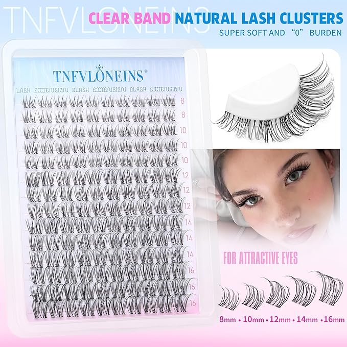 Wispy Lash Clusters Natural Eyelash Clusters Clear Band Cluster Eyelash Extensions CC-Curly Individual Lashes Clusters 8-16MM Lash Extension DIY Cluster Eyelashes Pack by TNFVLONEINS