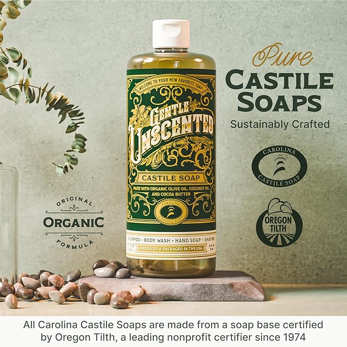 Carolina Unscented Bulk Castile Soap Liquid – Organic Body Wash With High Olive Oil Content – Bulk Size Castile Liquid Soap EWG Verified 5 Gallon