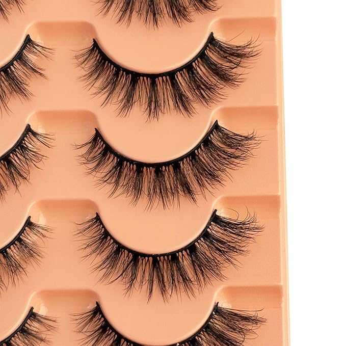 Cat Eye Lashes NINGLASH Wispy Lashes False Eyelashes Natural Look Fake Eyelash 15mm Faux 3D Mink Lashes Strips 7 Pairs Fluffy Lash Pack