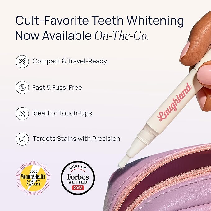 Laughland Super Strength to Go Whitening Teeth Pen, Formula with 11% Hydrogen Peroxide, Glycerin, Aloe Vera & Mint, Gentle on Sensitive Teeth, at Home Dental Care, Travel Friendly, 6 Treatments