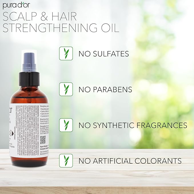 PURA D'OR 3.3 Oz Scalp & Hair Strengthening Oil - Supports Optimal Growth, Reduce Breakage, Nourish Roots for Healthier, Fuller, Thicker Hair - Rosemary, Castor & Peppermint Oil for Stronger Strands | Reduce Breakage, Nourish Roots, Healthier, Fuller, ...