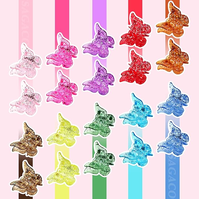 Butterfly Hair Clips Claw, 90s Glitter Y2K Mini Bling Hair Accessories for Women Girls, Cute Dazzling Hair Clip in 10 Sparkly Colors, Durable Grip for Hair Styling, 50 Pieces (Glitter Color)