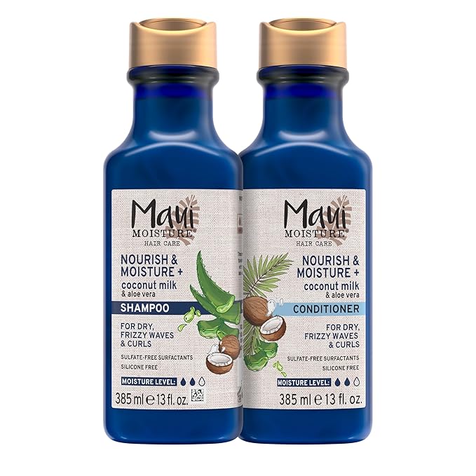 Maui Moisture Nourish & Moisture + Coconut Milk Shampoo + Conditioner to Hydrate and Detangle Curly Hair, Lightweight Daily Moisturizing Shampoo, Vegan, Silicone & Paraben-Free, 13 Fl Oz