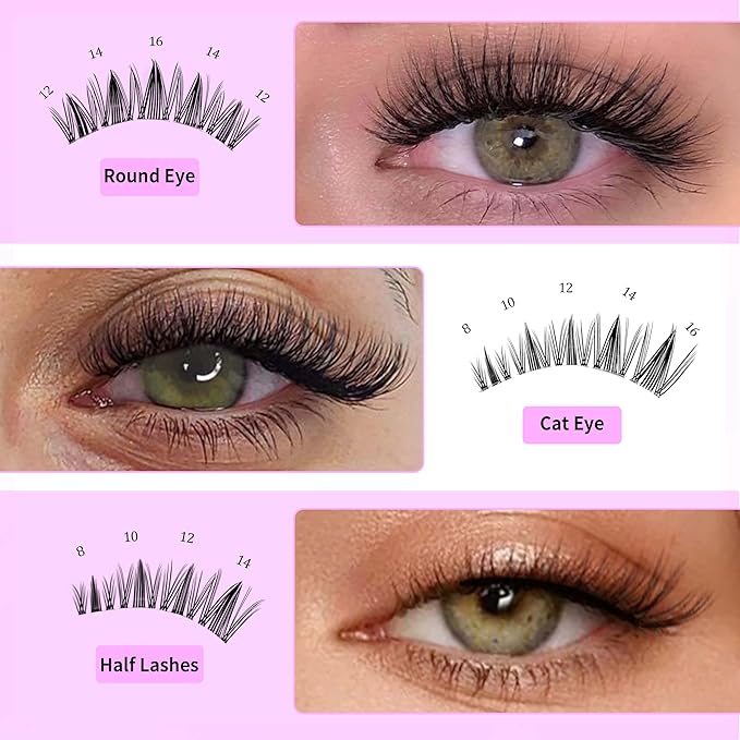 VEYESBEAUTY Manga Lash Clusters Eyelash Extensions Thin & Invisible Band DIY Individual False Eyelashes Newbie's Five-Second Series Wispy Lash Tray for Self-application, Lashes 8-18mm Mixed Length