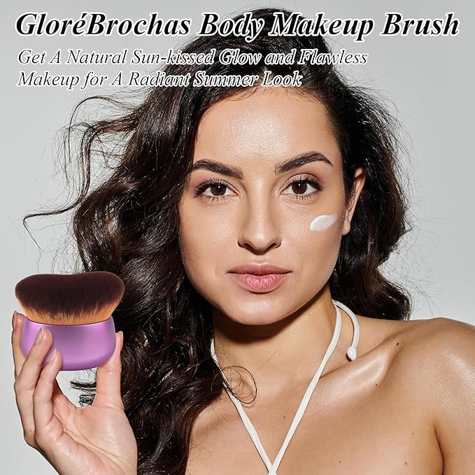 GloréBrochas 75MM Extra Large Self Tanner Kabuki Makeup Brush – Ultra Soft Dense Vegan Bristles for Body Makeup, Bronzer & Foundation–Applies Tanning Mousse, Lotion & Self Tanner–Purple, Wet & Dry