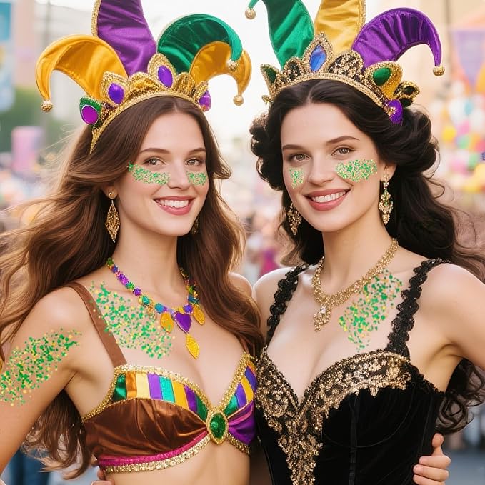 Green Face Glitter Gel,Mardi Gras Outfit for Women,Gold Hair Glitter Green St Patrick's Day Accessories, Self-Adhesive Carnival Face Paint Body Glitter Sparkling Festival Chunky Makeup